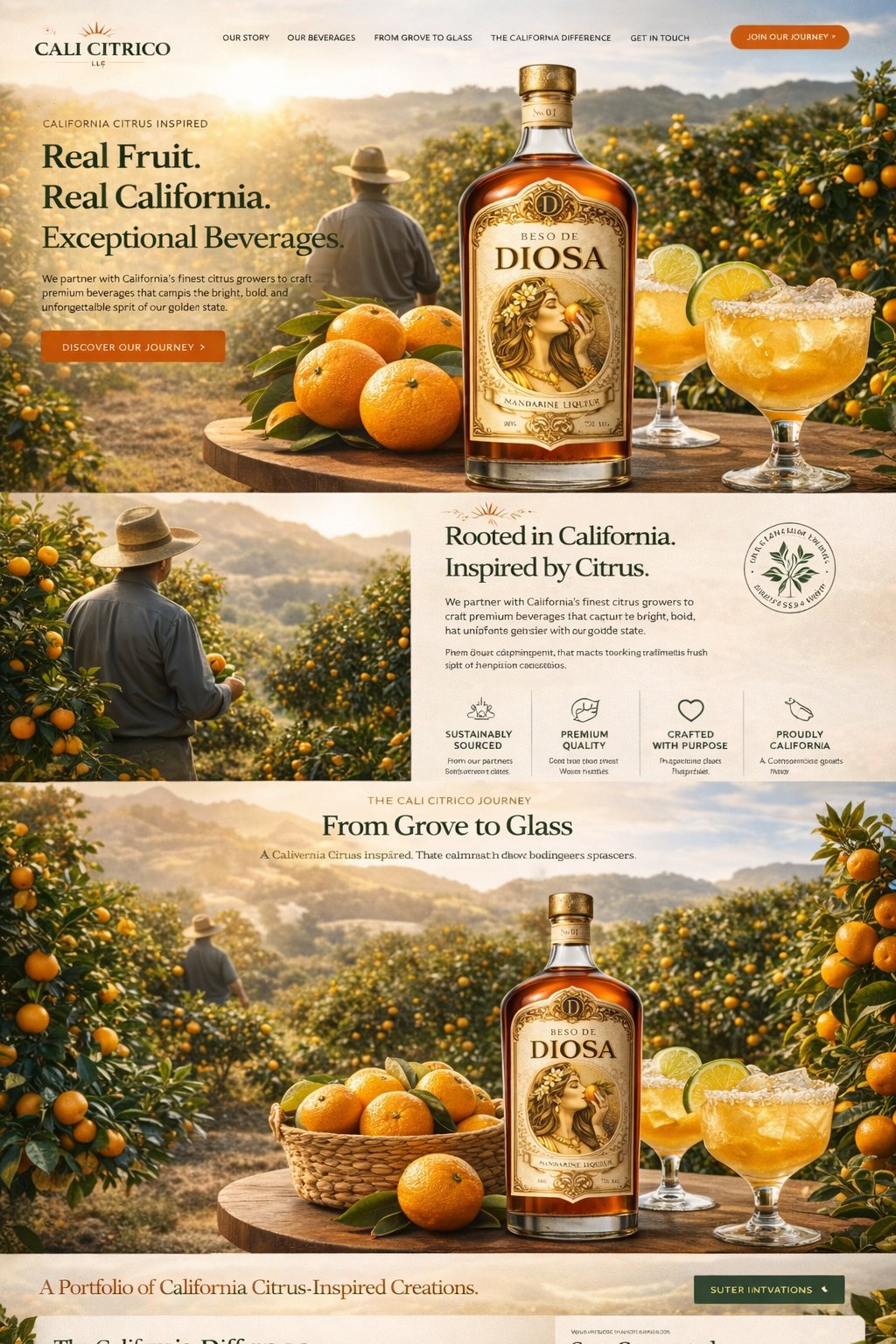 Beso de Diosa mandarine liqueur with fresh California citrus